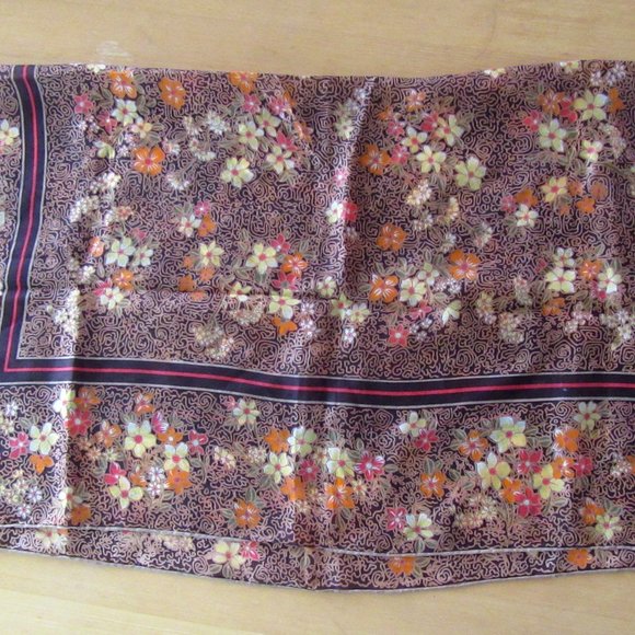 Brown,orange,pale yellow floral spring or fall scarf 28" - head wrap, neck scarf - Picture 2 of 6